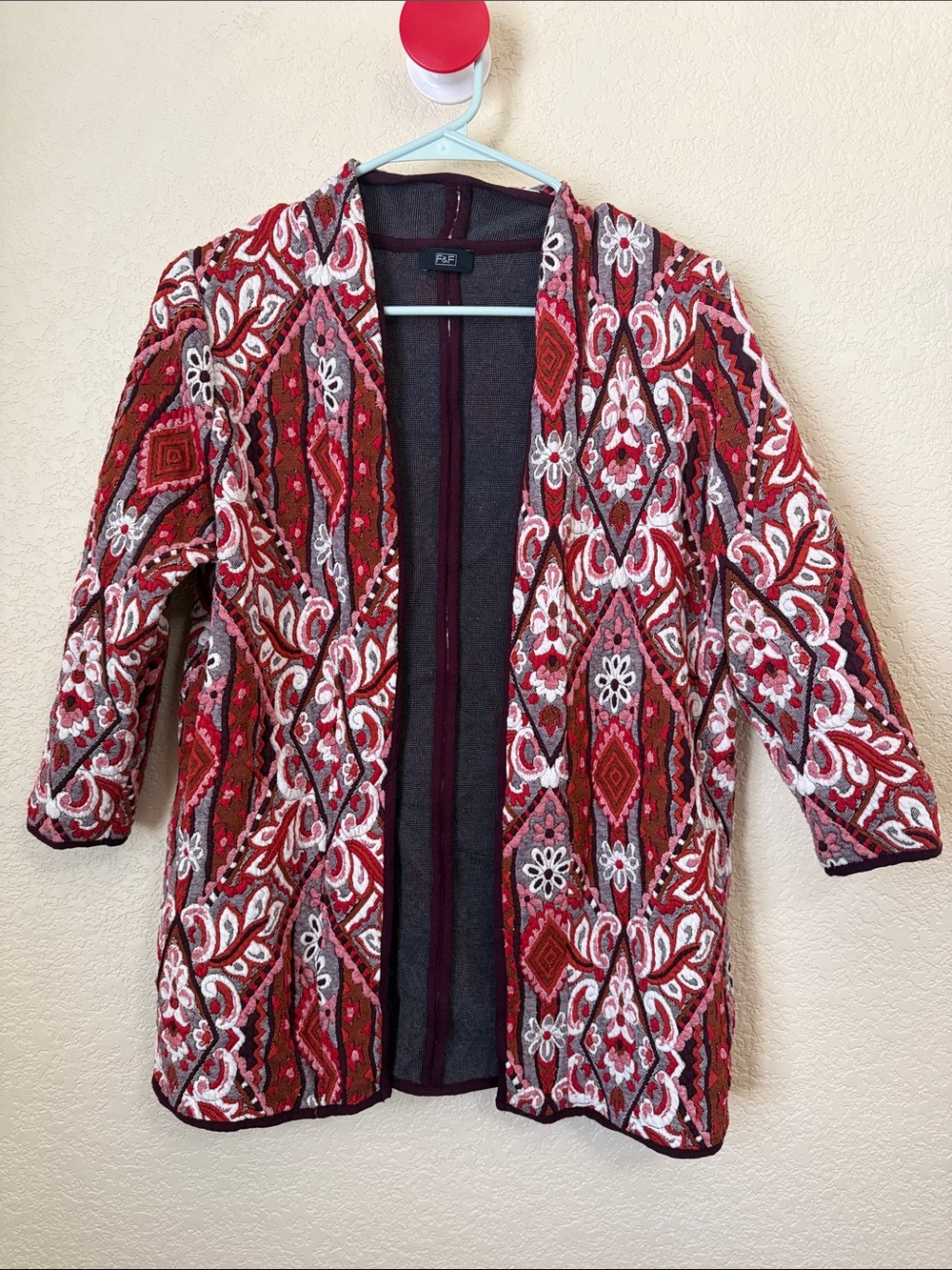 F&F Red and White Patterned Open-Front Jacket